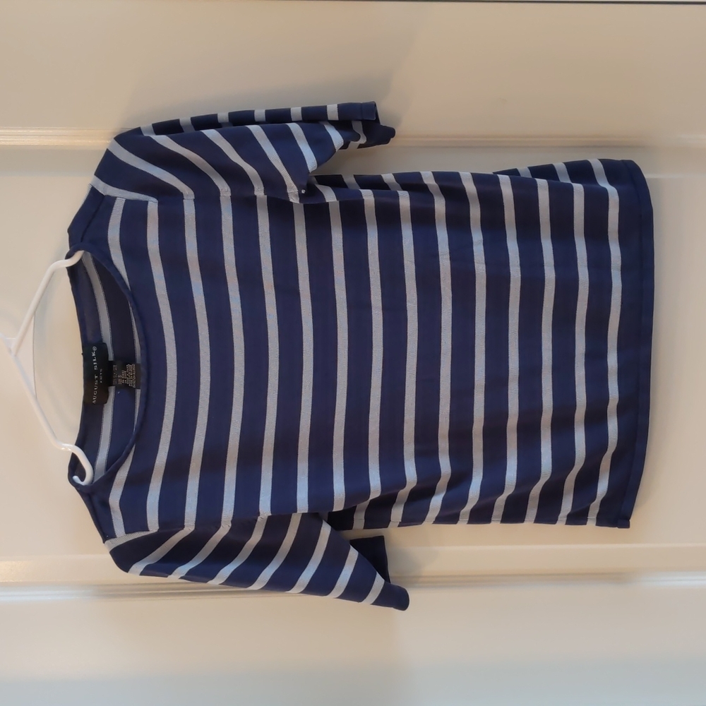 August Silk 100% Silk Knit Striped Shirt Size S